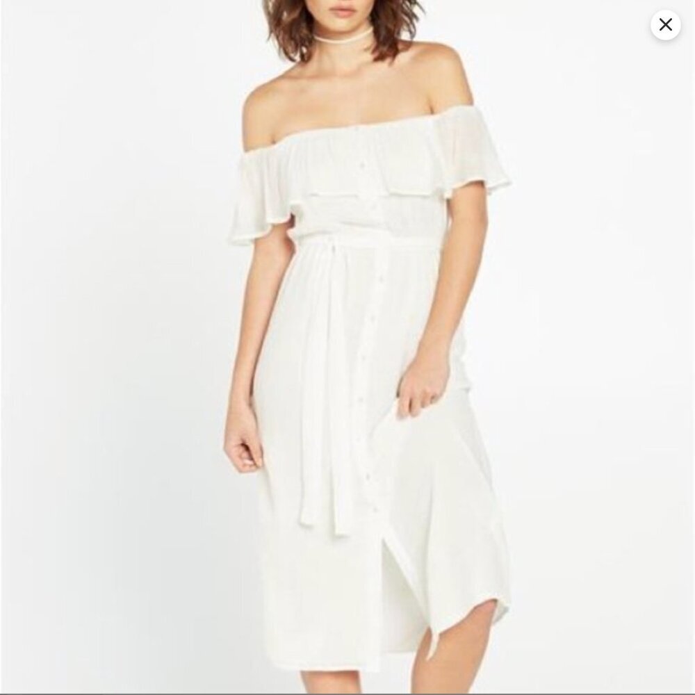 Bardot Off-the-Shoulder Marina Dress Size 8 White Button-Down Midi Bridal Grad